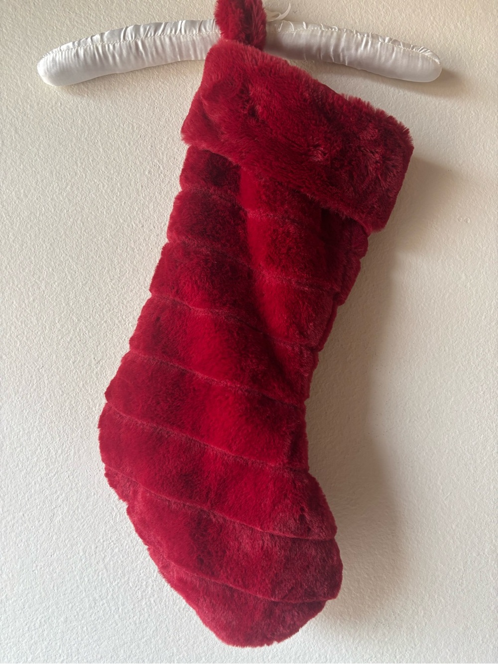 Red Faux Fur Holiday Stocking - Plush Decorative Stocking